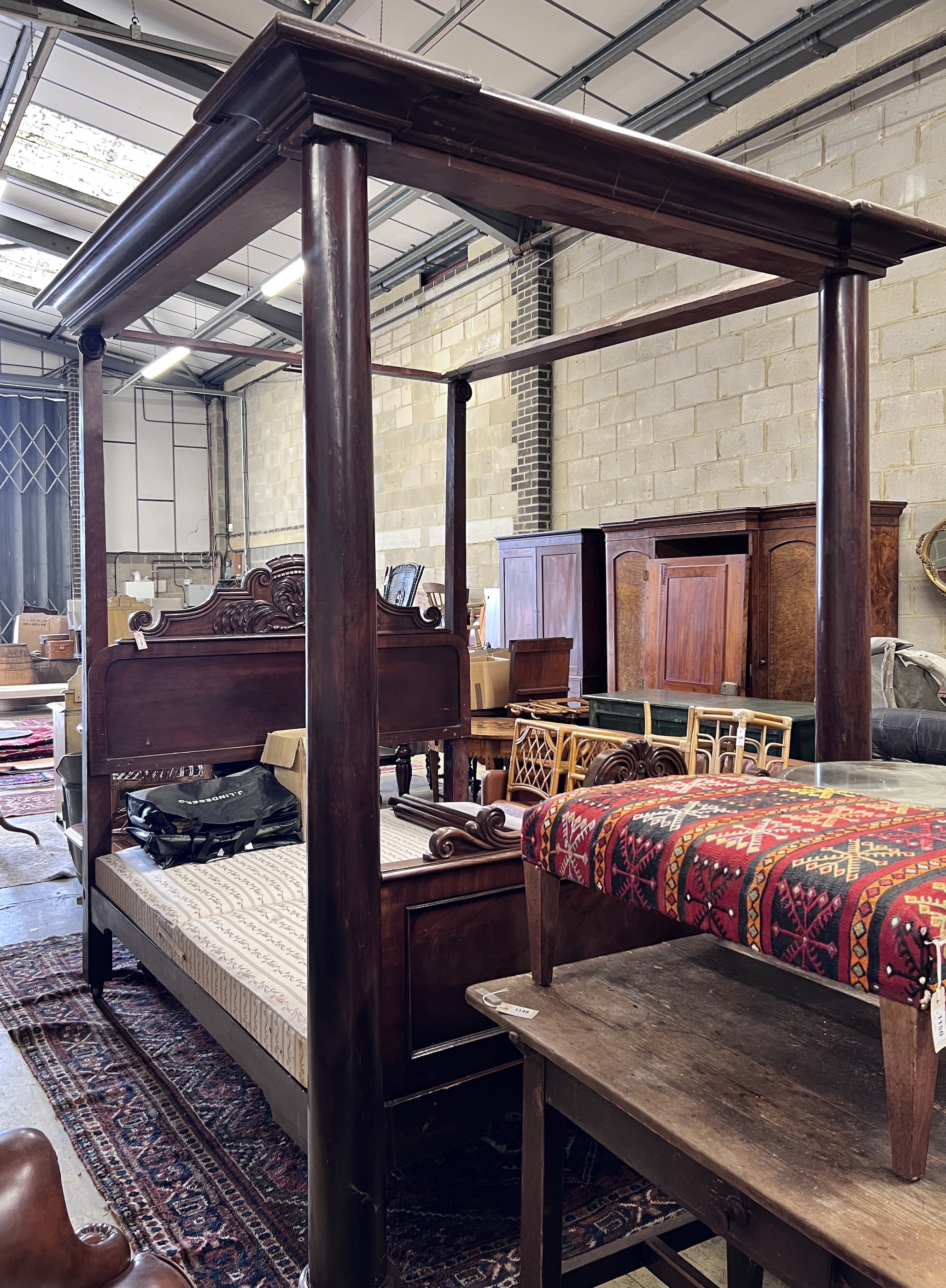 A 19th century and later mahogany four poster bed, width 190cm, length 224cm, height 260cm